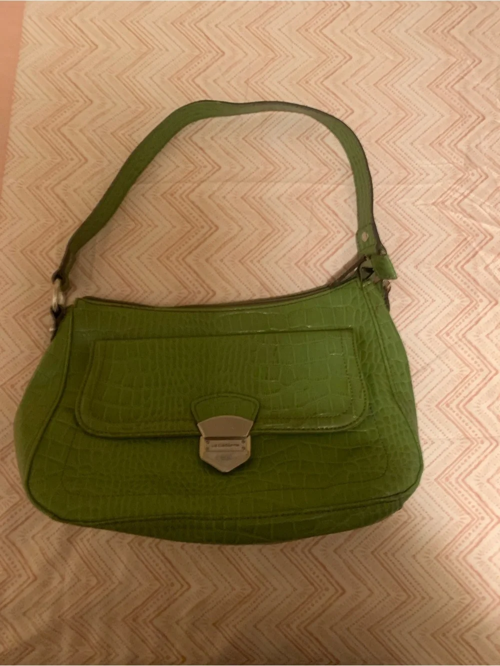 Liz Claiborne shoulder bag paired with slingback heels.